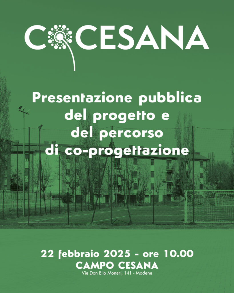 Incontro di presentazione di "Co-Cesana", progetto incentrato sulla rifunzionalizzazione e attivazione del Campo Cesana, cuore nevralgico dall’area residenziale INA Casa Villaggio Canaletto e punto di snodo del sistema del verde di prossimità progettato negli anni ‘50.